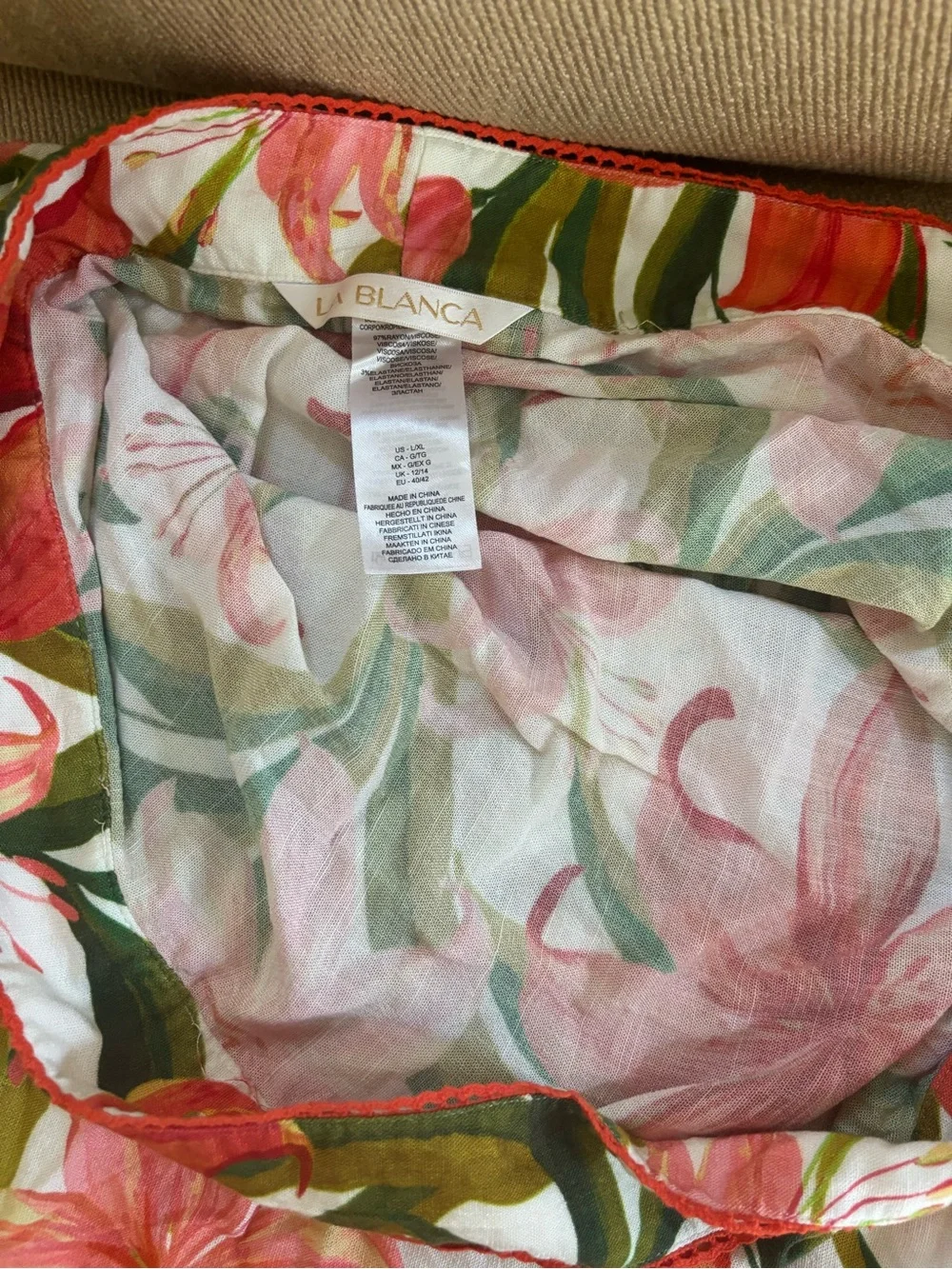 La Blanca White One-Piece Swim with Red and Pink Tropical Lily Print